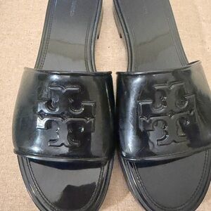 Tory Burch Black Rubber Signature logo Slide Sandals!